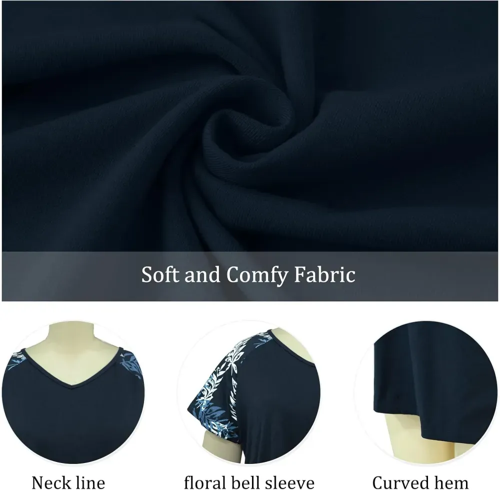 HDLTE Womens Plus Size Tops Floral Bell Sleeves Blouses Summer Crewneck Tunic Loose Casual T Shirts