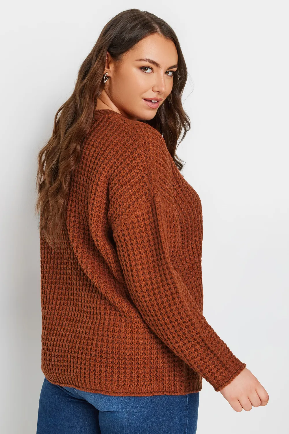 YOURS Curve Stone Brown Waffle Knit Jumper