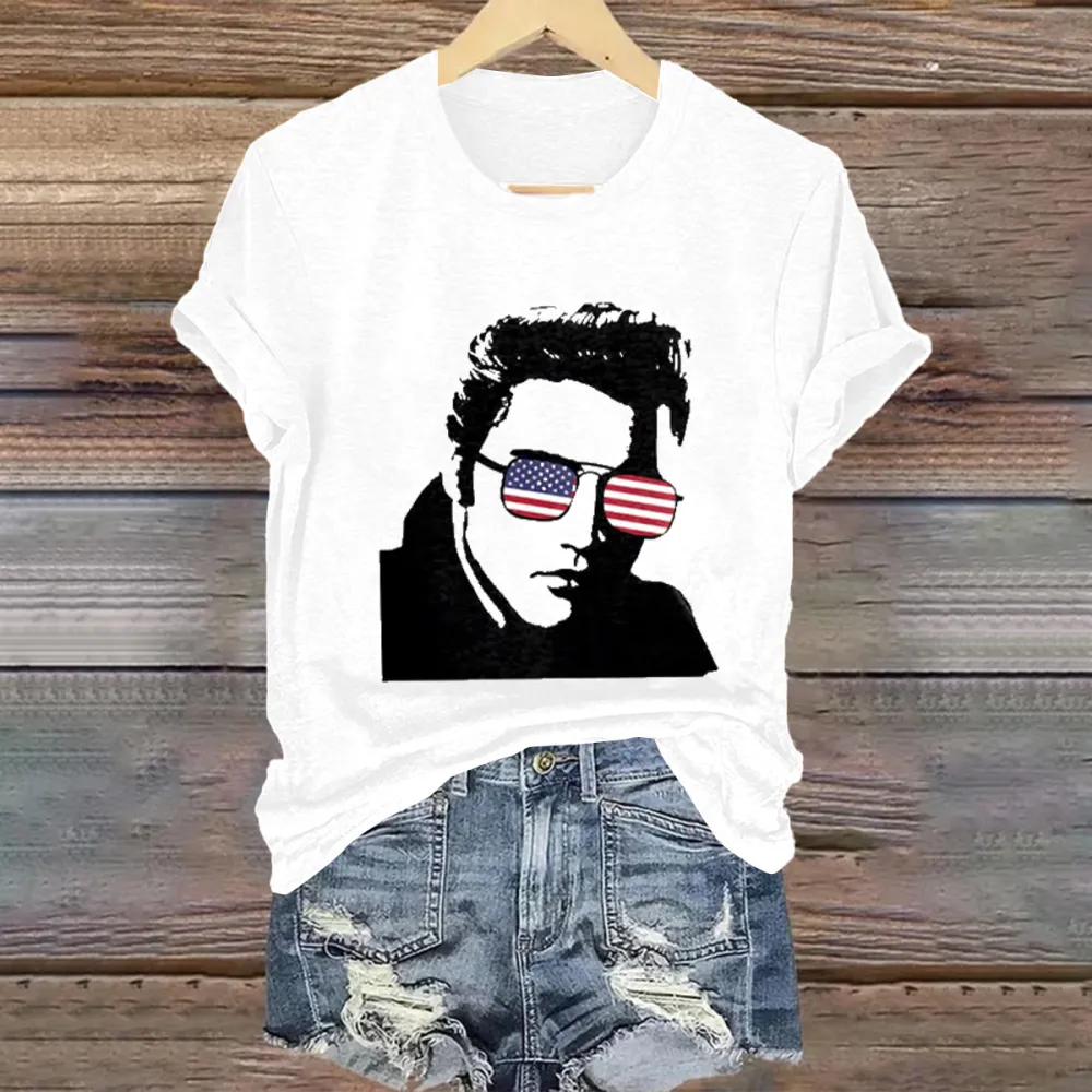 Women's American Characters Print Short Sleeve Round Neck Cotton T-Shirt