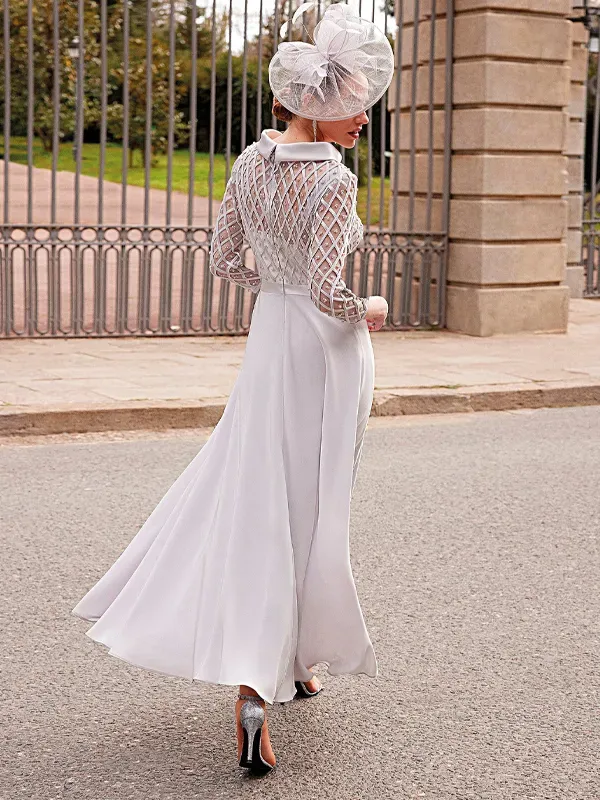 Round Neck Mesh Solid Color Midi Dress