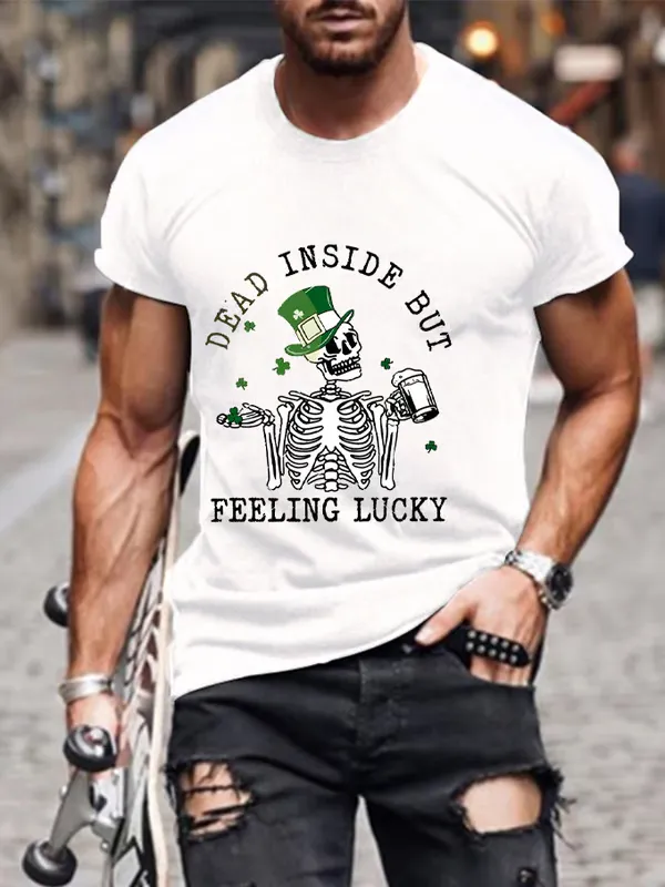 Men'S T-Shirt Men'S St. Patrick'S Dead Inside But Feeling Lucky Print T-Shirt