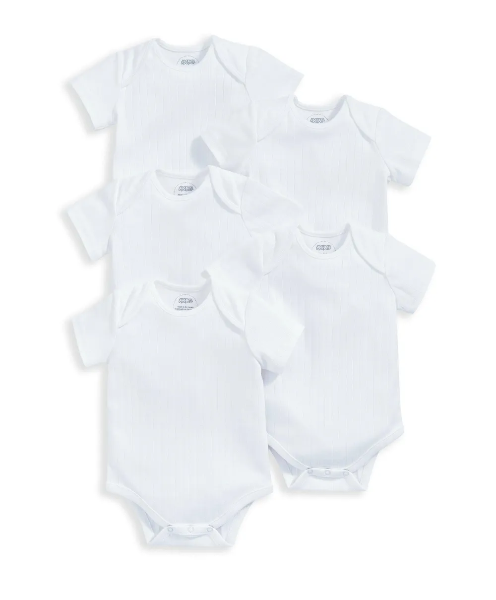Ribbed Shortsleeved Bodysuits (Set of 5) - White