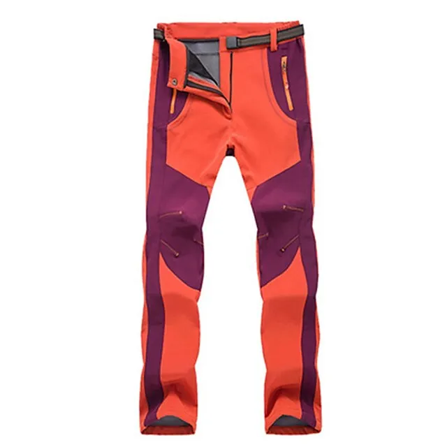 Women's Fleece Lined Pants Waterproof Hiking Pants Black Trousers Softshell Pants Winter Outdoor Thermal Warm Windproof Lightweight Elastic Waist Bottoms Army Green Burgundy Orange Camping