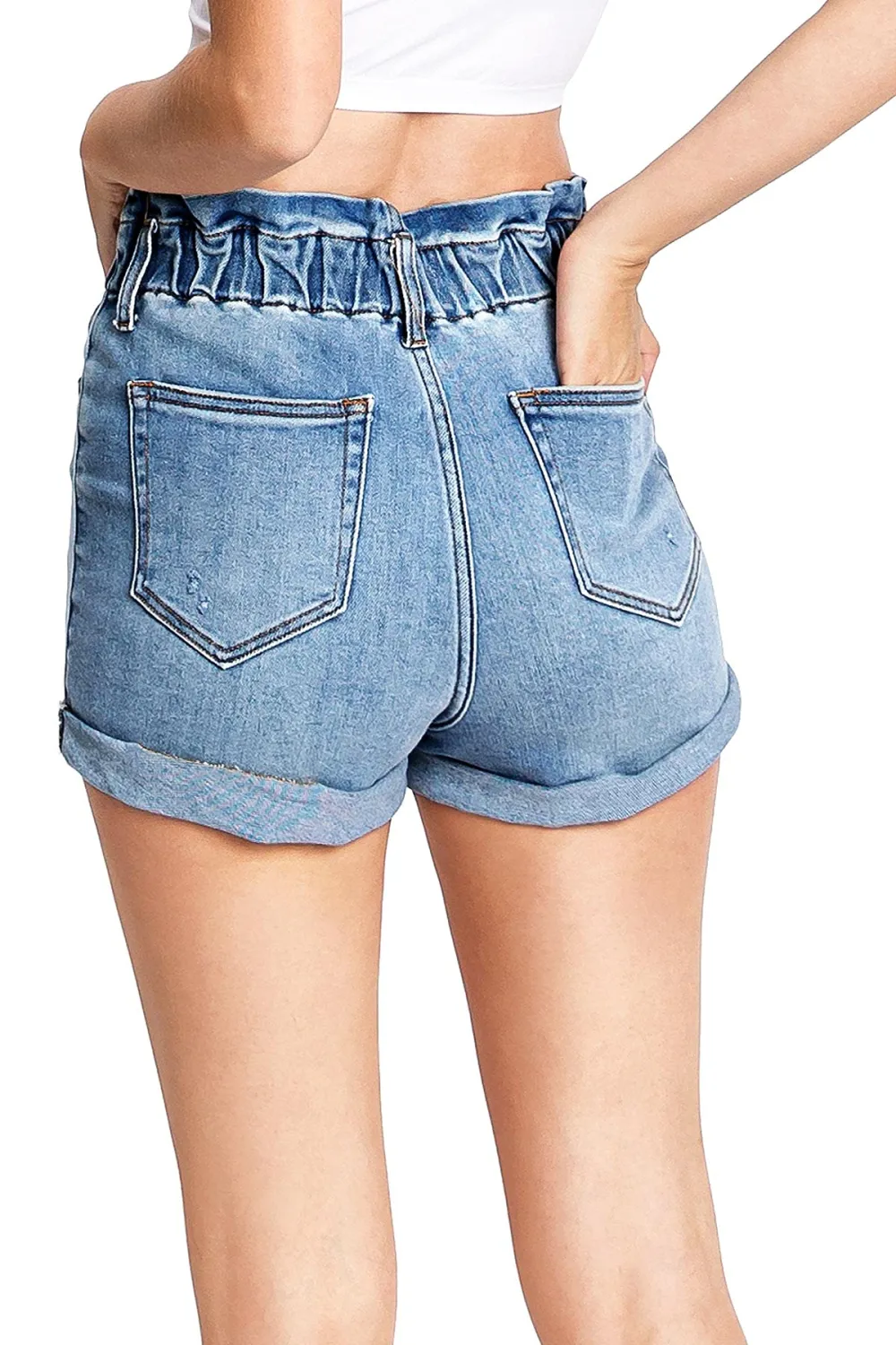 Light Wash Cuffed Denim Shorts