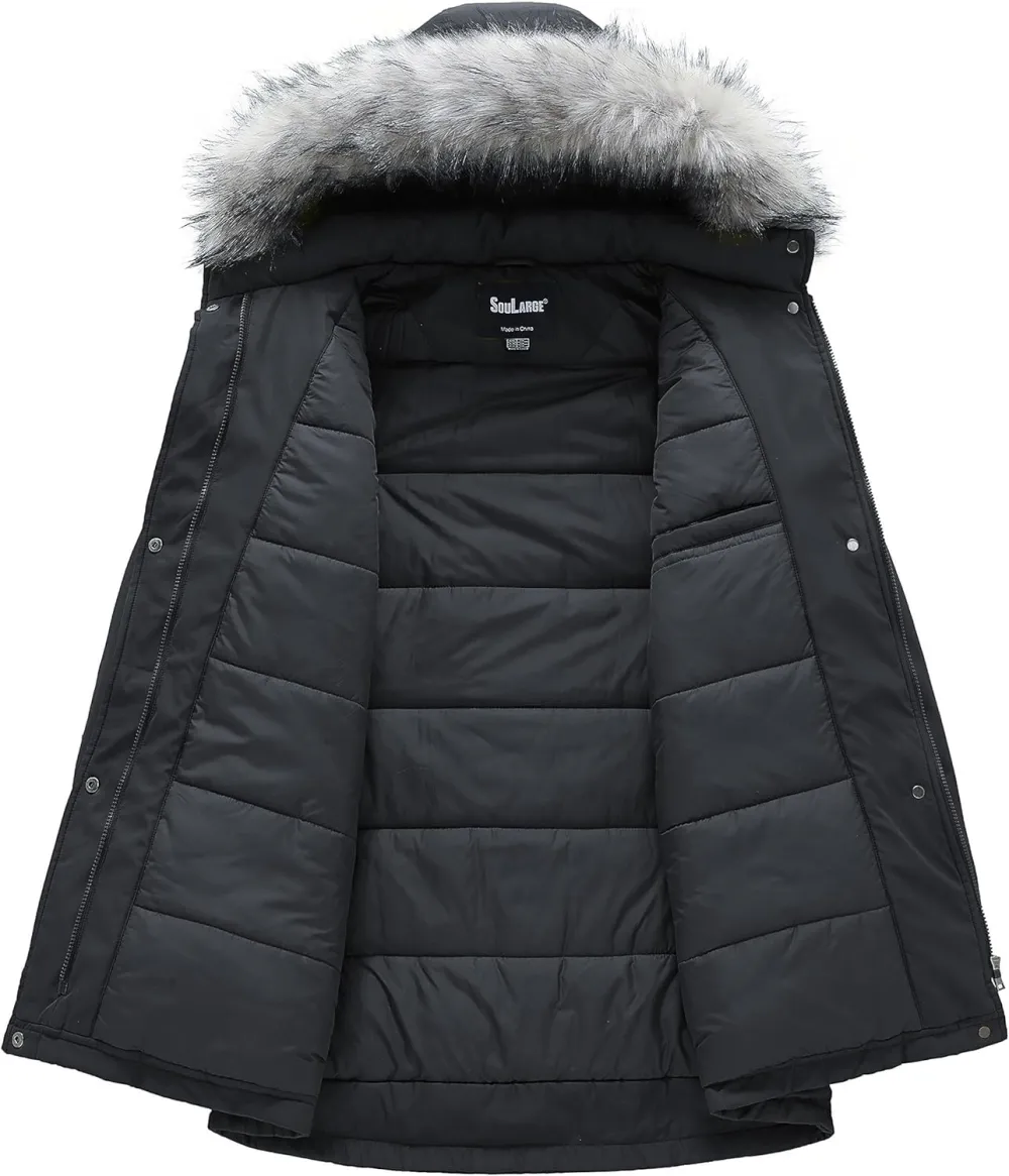 Women's Plus Size Winter Insulated Parka Coat with Faux Fur Hood