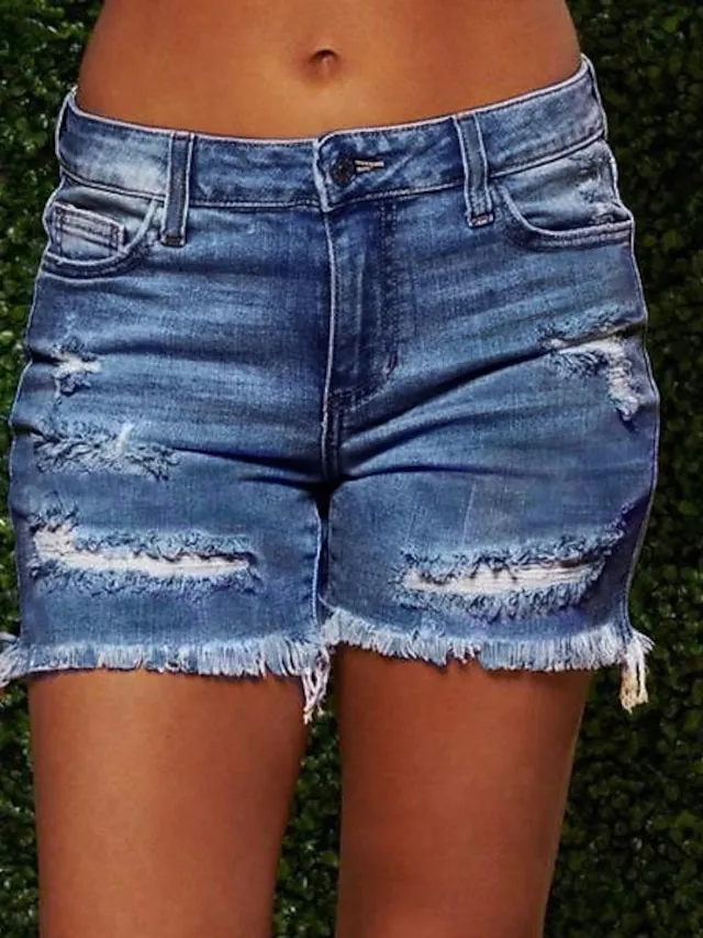Women's Shorts Denim Plain Tassel Fringe Side Pockets Short Micro-elastic Fashion Casual Weekend Light Blue Dark Grey S M
