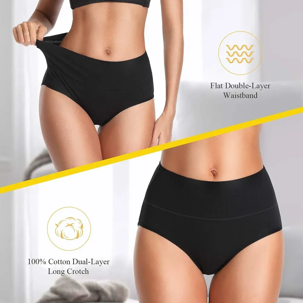 Womens Underwear,Cotton Mid Waist No Muffin Top Full Coverage Brief Ladies Panties Lingerie Undergarments for Women Multipack
