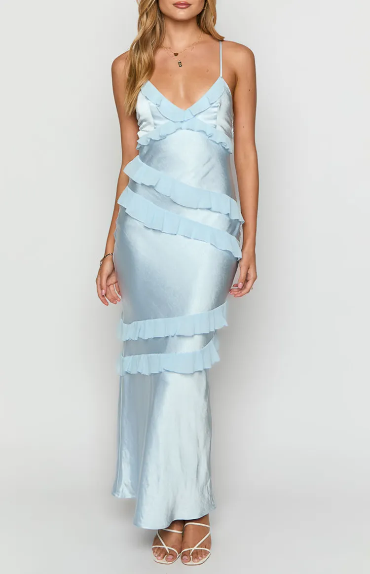 Light Blue Ruffled Spaghetti Strap Dress