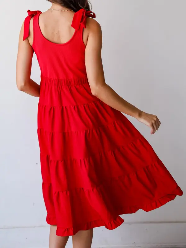 Sweet Daylight Red Tiered Midi Dress