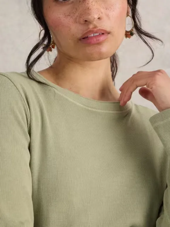 Casual Style Long Sleeve Ribbed Tee