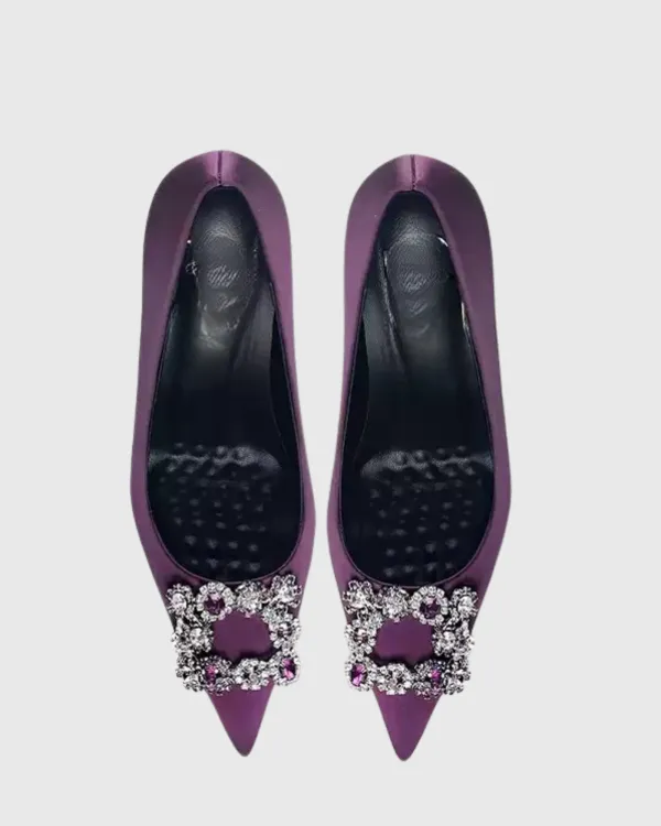 Rhinestone Buckle Pumps in Purple