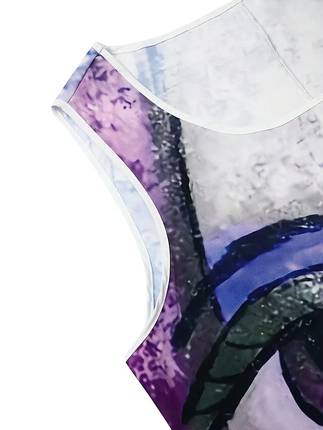 Women's Casual Dress Shift Dress Long Dress Maxi Dress Blue Purple Yellow Sleeveless Color Block Print Spring Summer Crew Neck Modern Daily Vacation Summer Dress Regular Fit 2023 S M L XL XXL 3XL