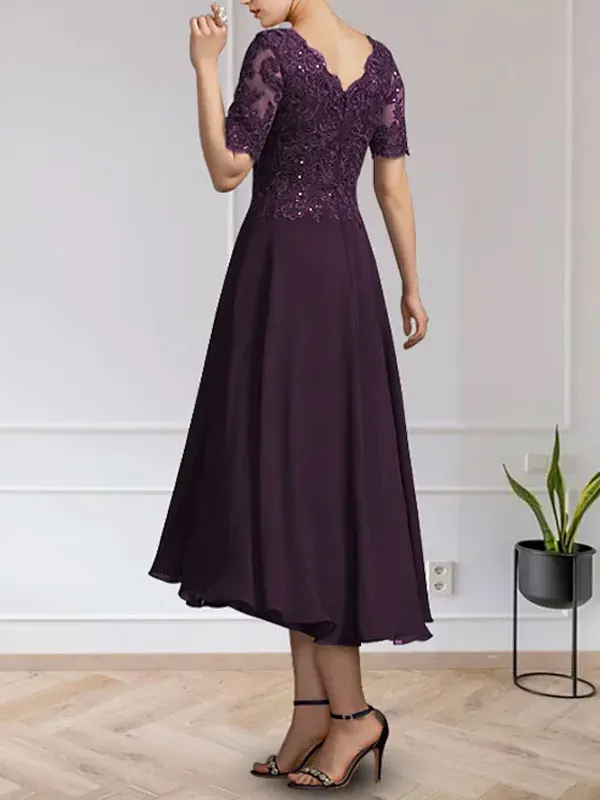 Chiffon Sequin Simple Temperament Wedding Mother-of-the-Bride Dress