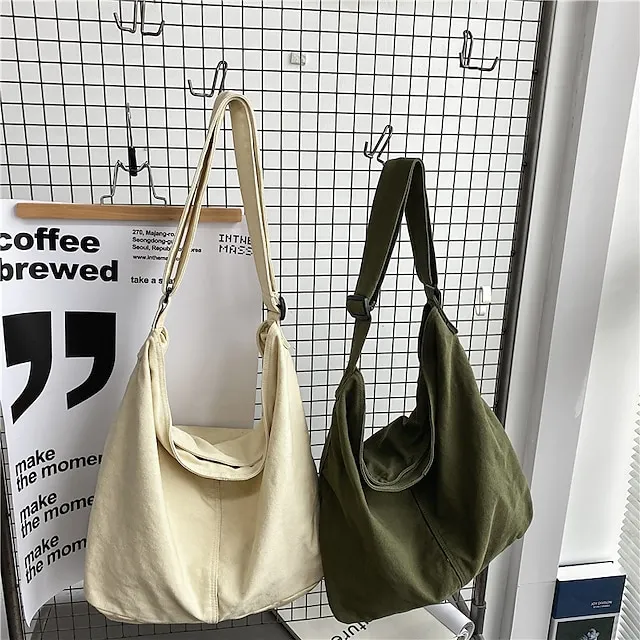 Women's Crossbody Bag Shoulder Bag Canvas Tote Bag Canvas Daily Holiday Zipper Large Capacity Waterproof Breathable Solid Color Balck White Red