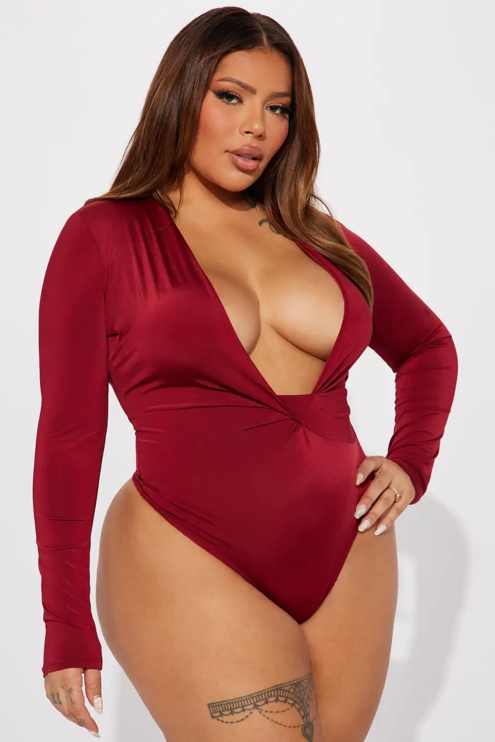 Lizette Twist Front Bodysuit - Wine