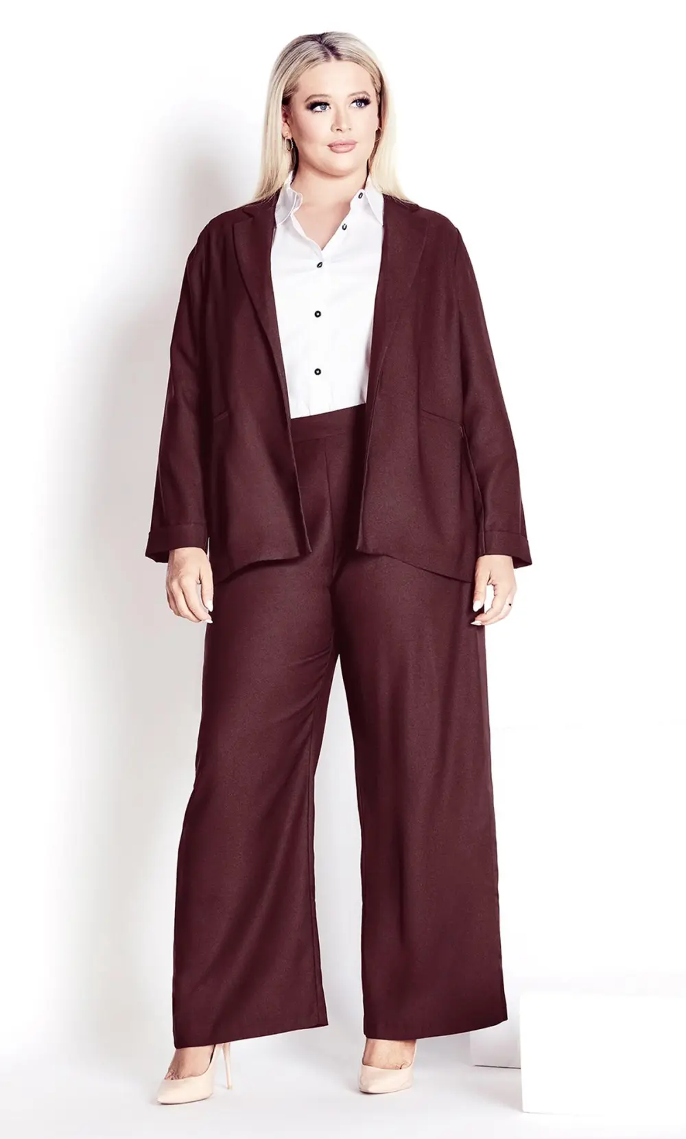 Evans  Burgundy Red Satin Back Crepe Blazer