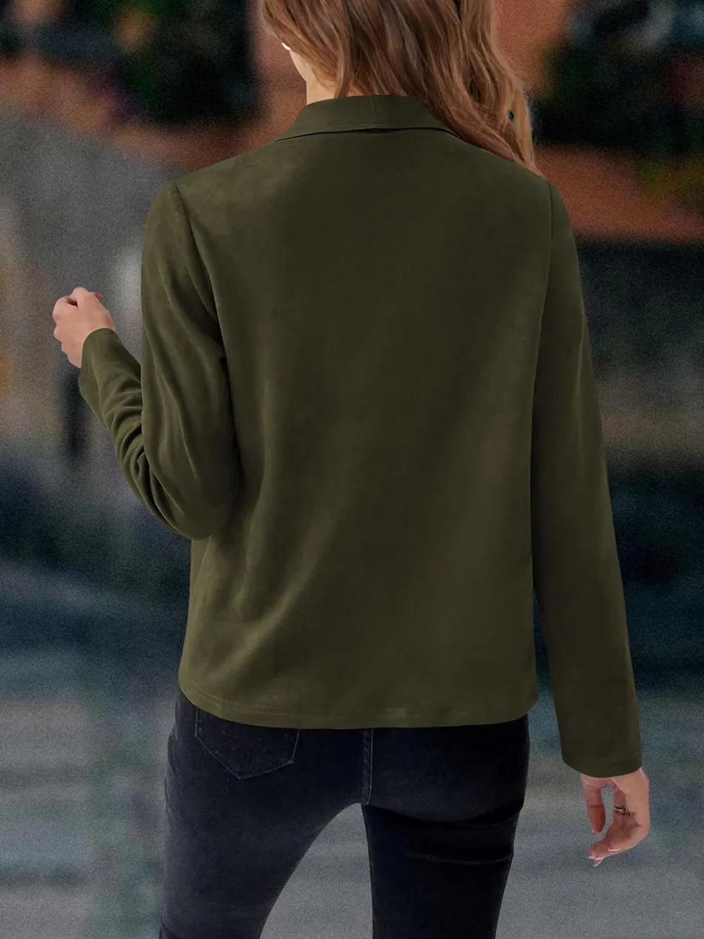 Women's Faux Suede Jackets 2023 Fall Clothes Long Sleeve Open Front Cropped Coat Outwear