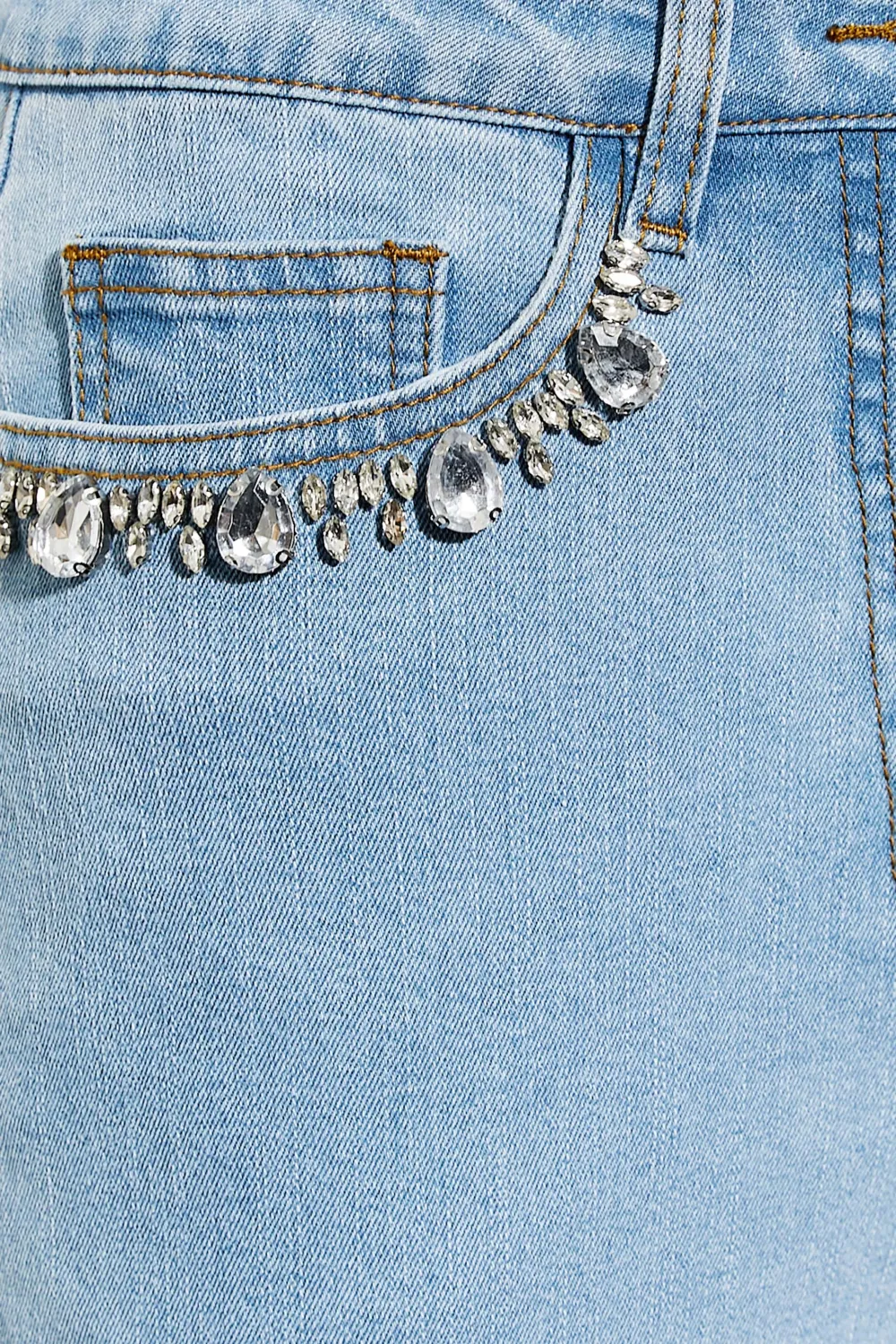 LTS Tall Blue Diamante Embellished Pocket UNA Stretch Mom Jeans