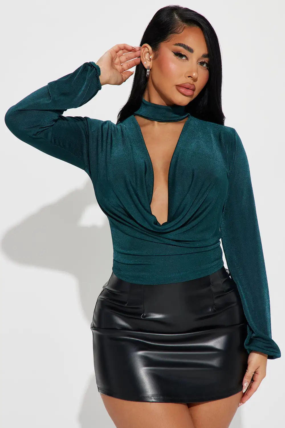 Noelle Cowl Neck Top - Hunter