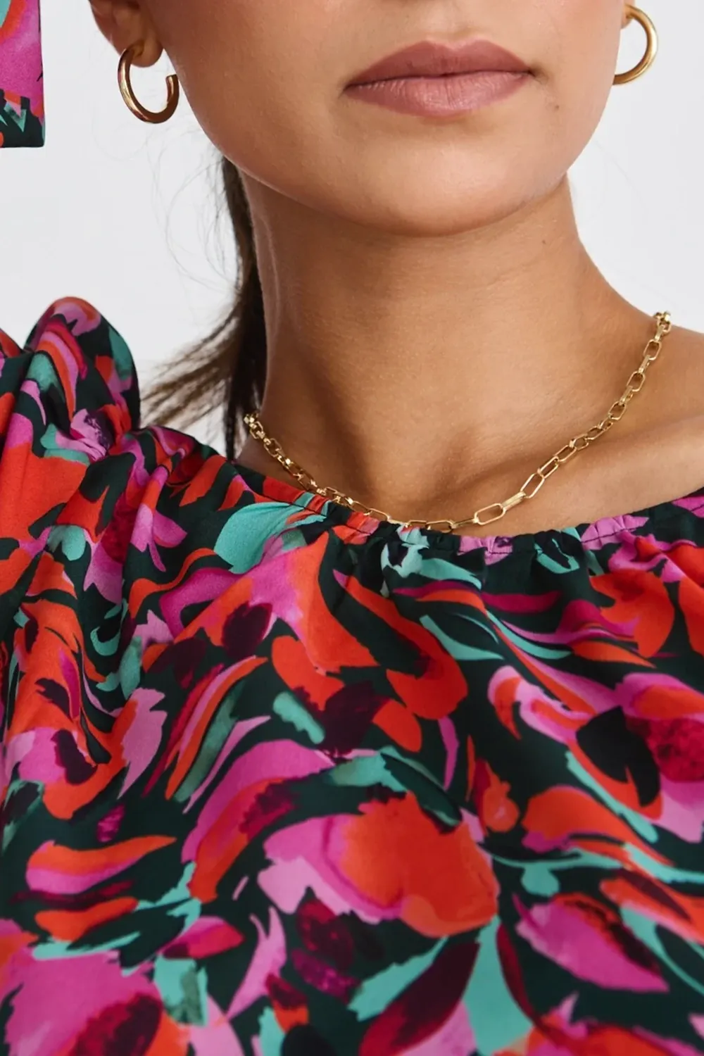 Floral Print Ruched Long - Sleeve Blouse