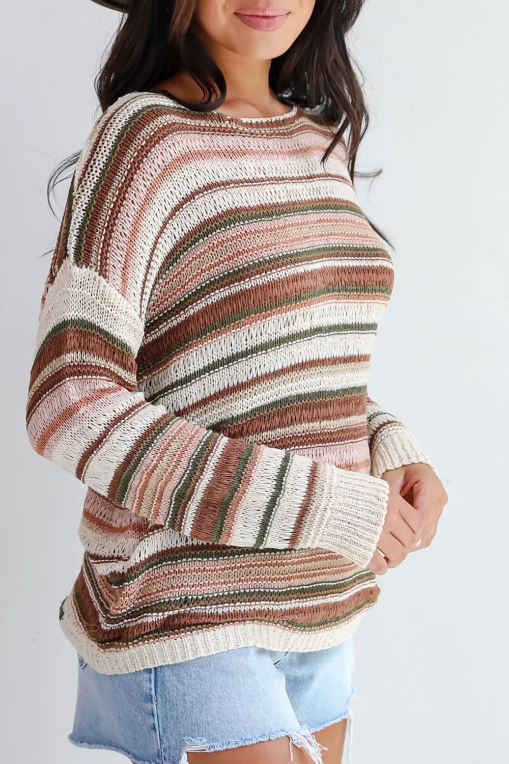 Simply Decadent Cream Striped Lightweight Knit Sweater
