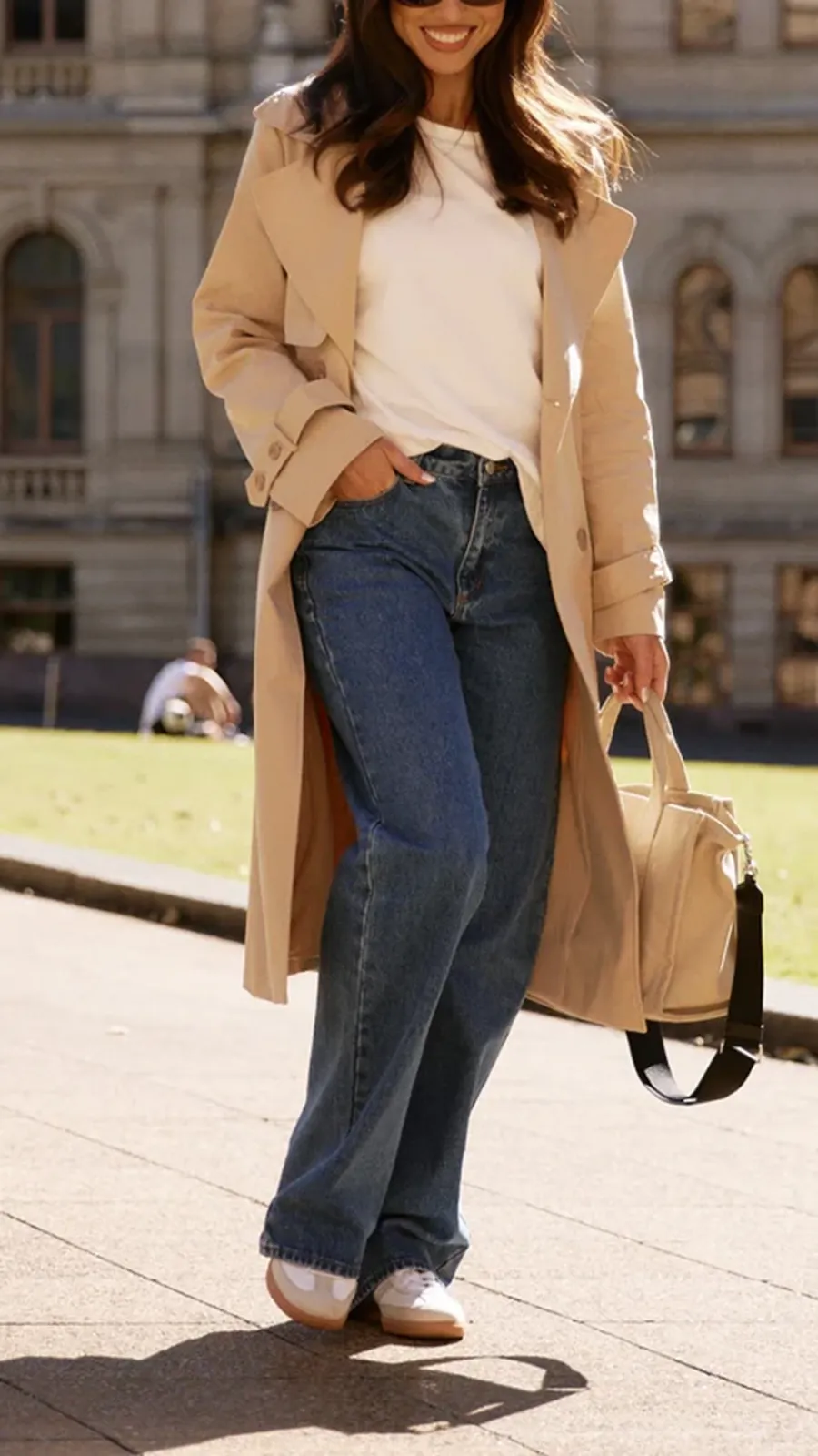 Beige Long Trench Jacket