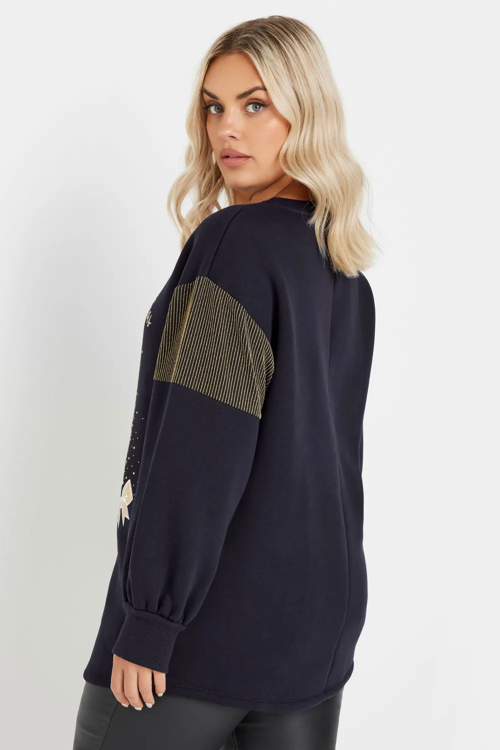 YOURS Curve Blue 'Merry Christmas' Diamante Embellished Sweatshirt