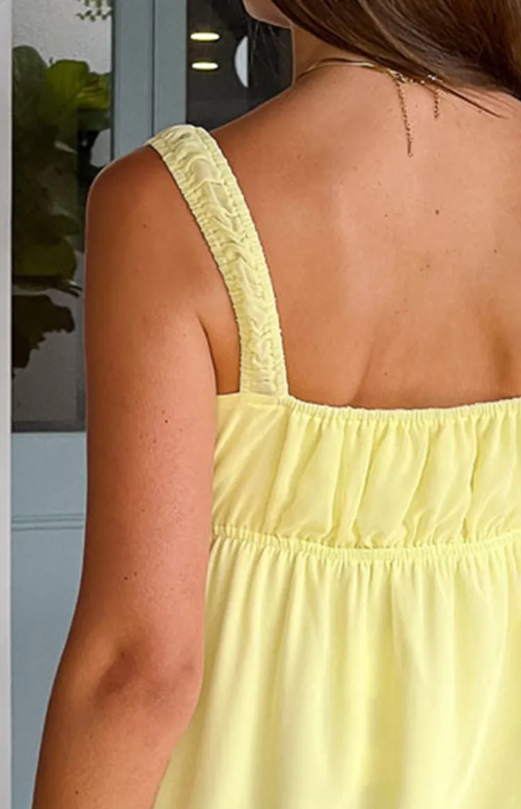 Yellow Square Neck Babydoll Mini Dress