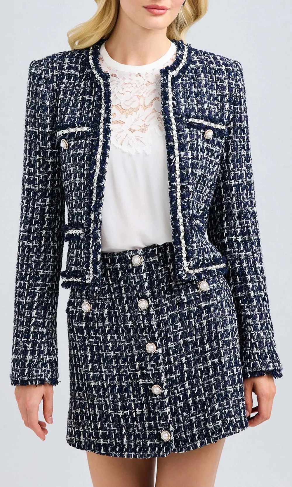Dark Buttoned Tweed Blazer