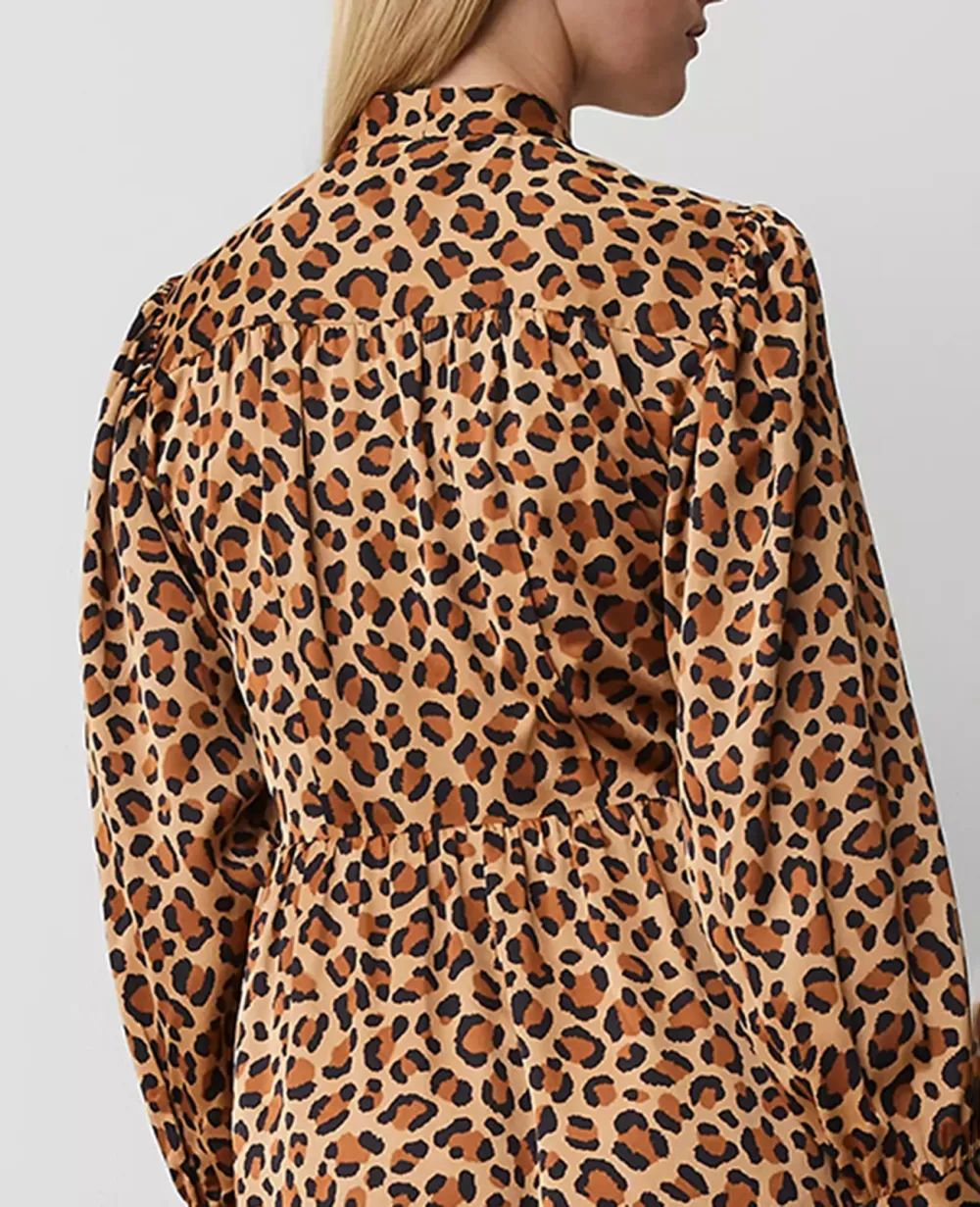 Animal Print Tie Neck Midi Dress