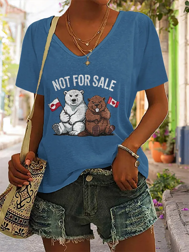 Women's Canada Are Not For Sale Short Sleeves V-Neck Pure Cotton T-Shirt