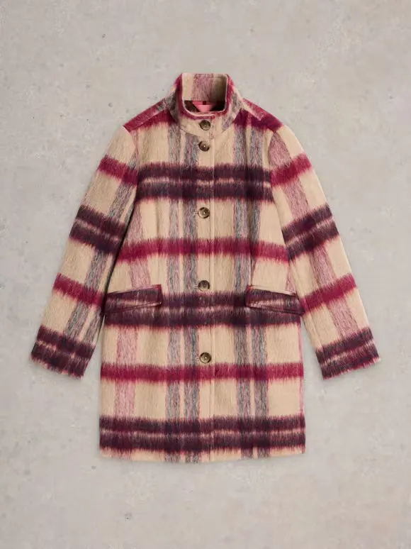 Check Coat In Pink Multi