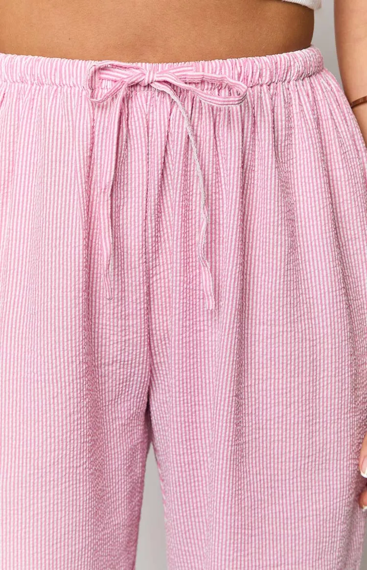Pink Striped Drawstring Pants