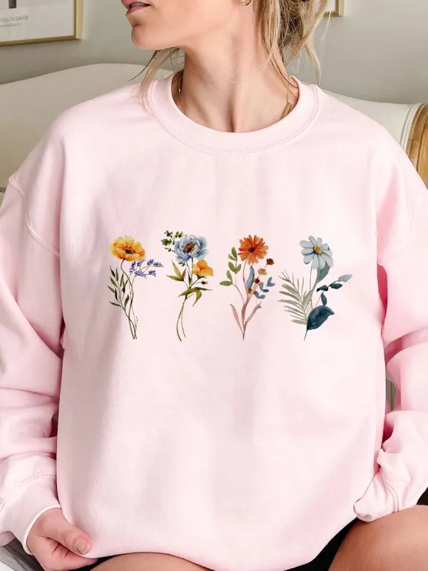 Botanical Floral Crew Neck Sweatshirt