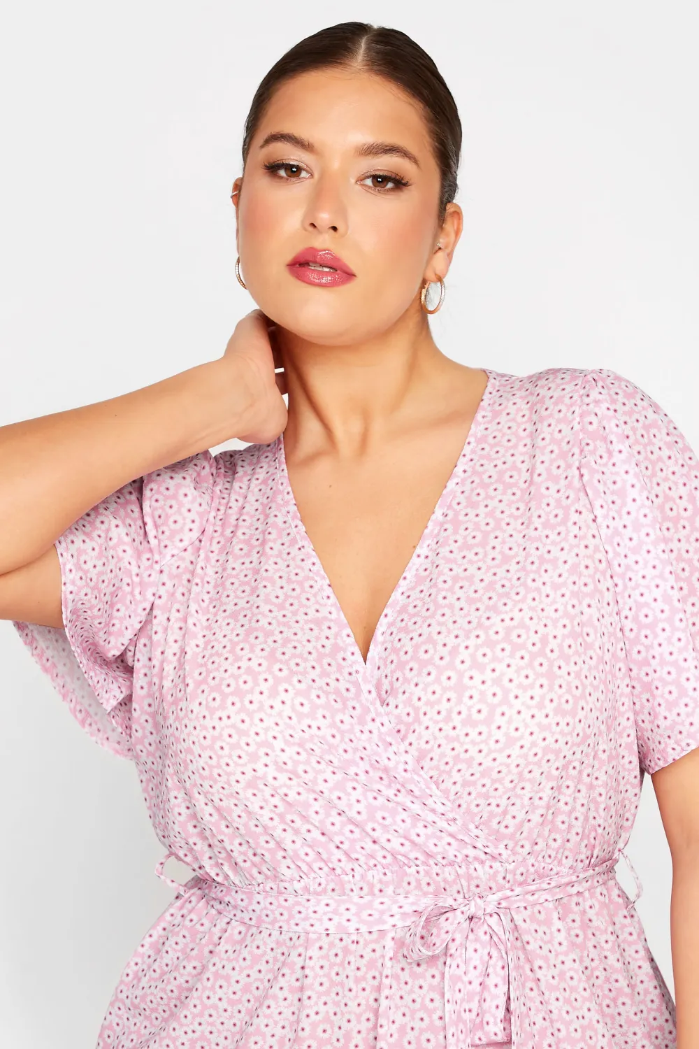 YOURS Curve Pink Ditsy Floral Print Wrap Dress