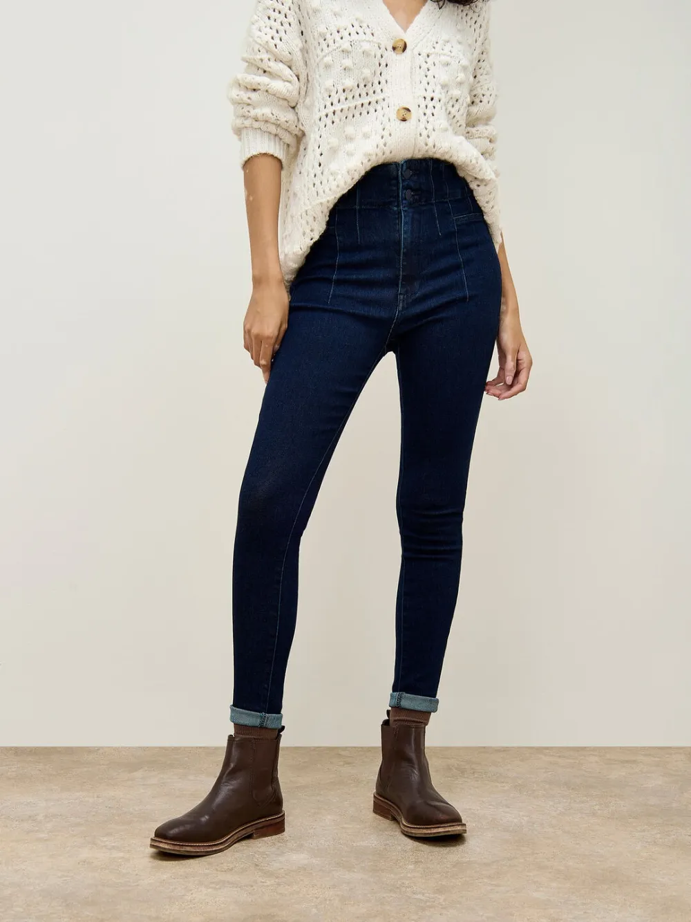 Double Buckle High-Waist Skinny Jeans