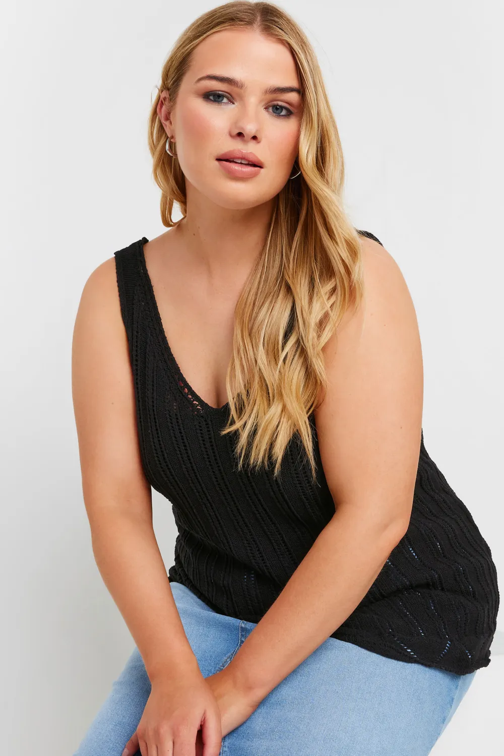 YOURS Curve Green Crochet Knitted Vest Top