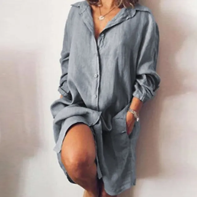 Women's Shirt Dress Casual Dress Cotton Linen Dress Midi Dress Cotton Blend Simple Basic Home Street Daily Shirt Collar Pocket Long Sleeve Summer Spring Fall 2023 Loose Fit Black White Yellow Pure