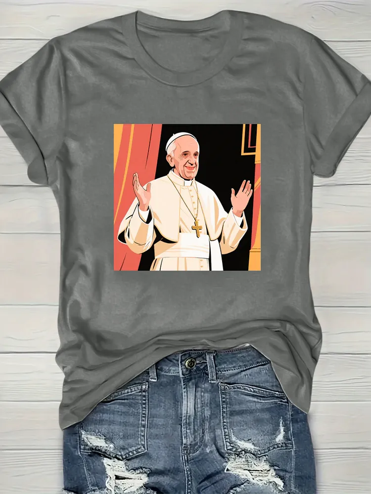 Women's I Love PF God Never Tires Of Forgiving Us Print Short Sleeve Round Neck Cotton T-Shirt