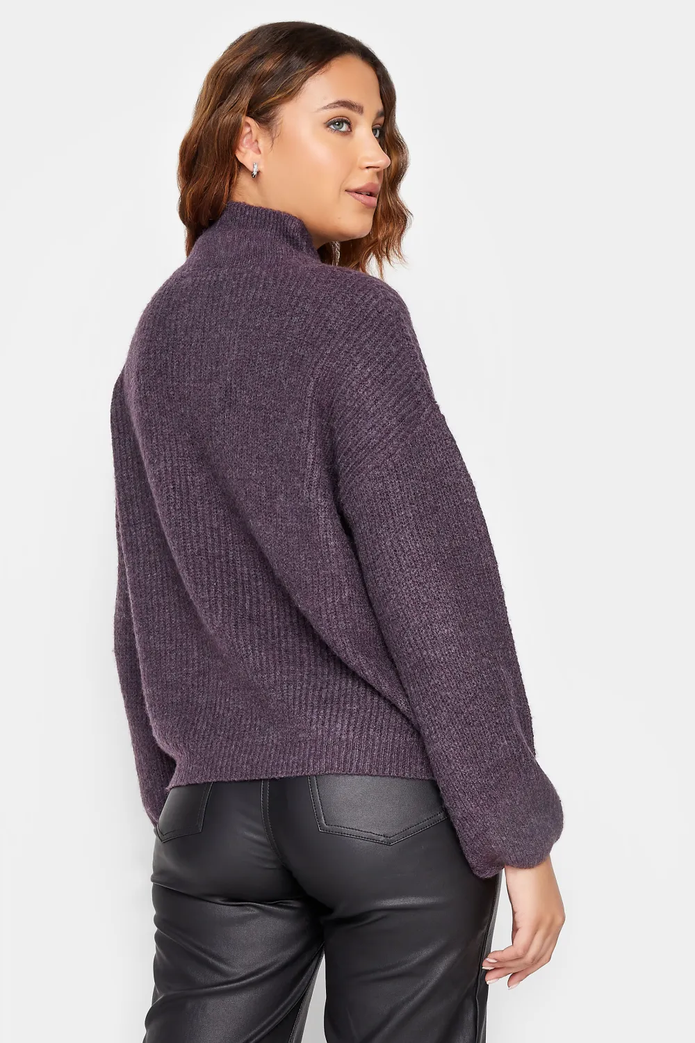 LTS Tall Dark Purple Funnel Neck Knitted Jumper
