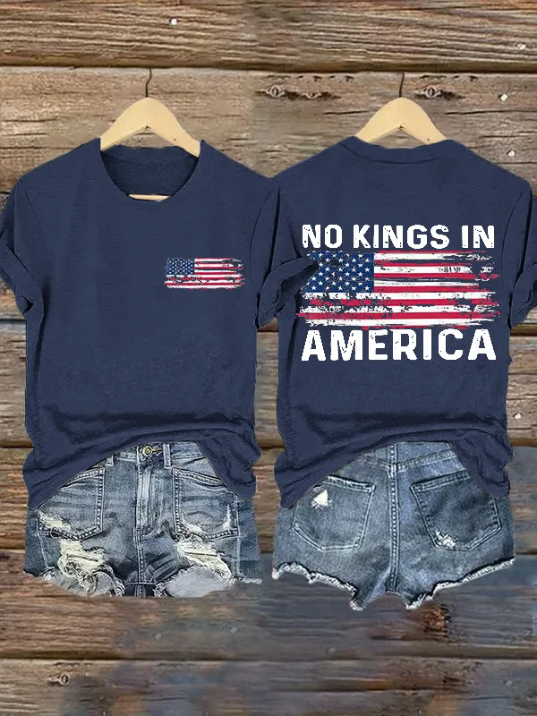Women'S T-Shirt Retro No Kings In America Print T-Shirt Pure Cotton Round Neck Short Sleeve