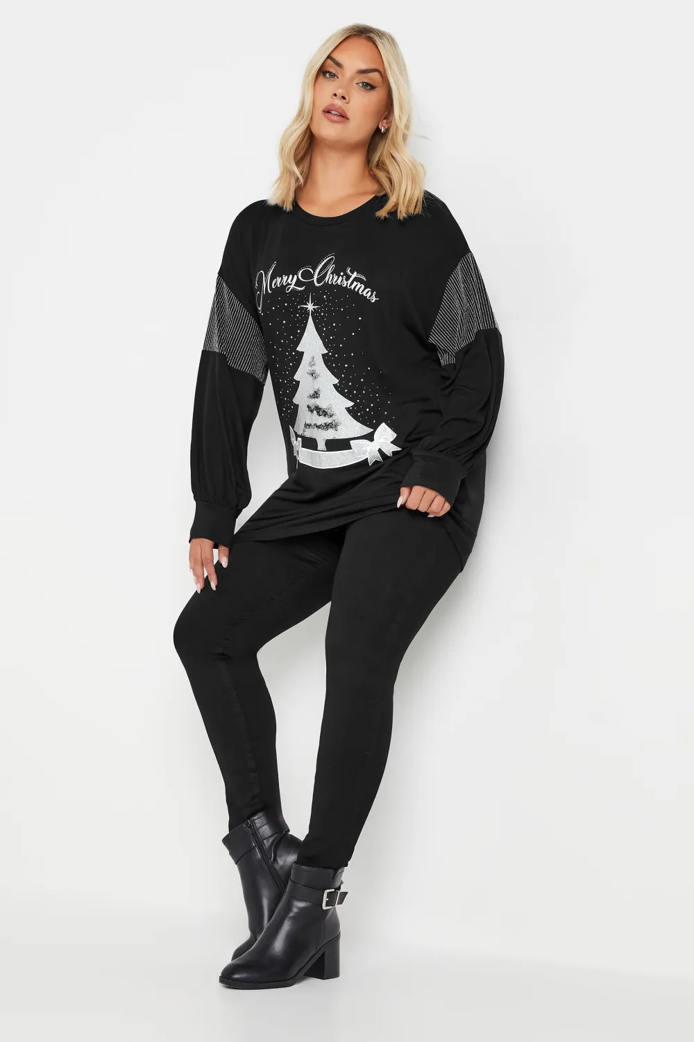 YOURS Curve Black 'Merry Christmas' Printed Sweatshirt