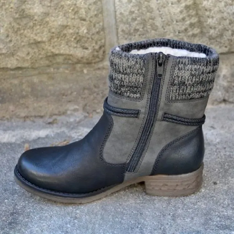 Vinatge Daily Winter Paneled Flat Heel Boots
