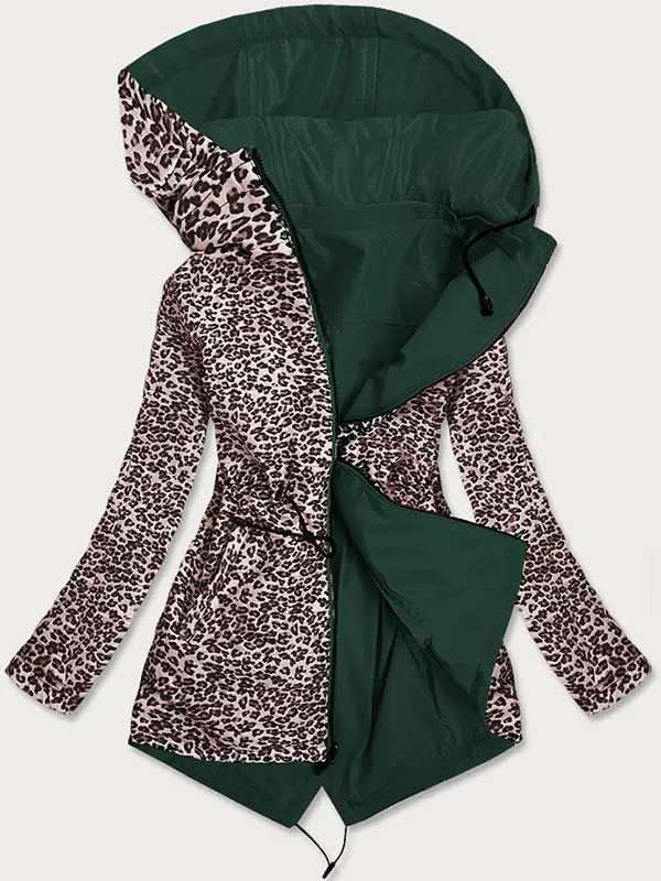 Reversible women's hooded jacket green leather