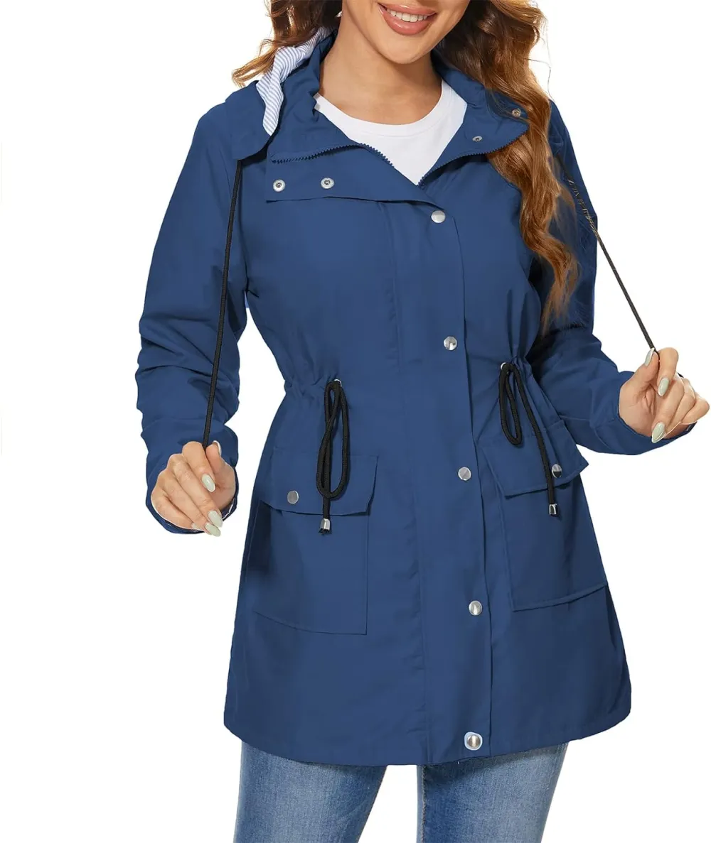 American Trends Rain Jackets for Women Waterproof with Hood Long Rain Coat Windbreaker Jacket