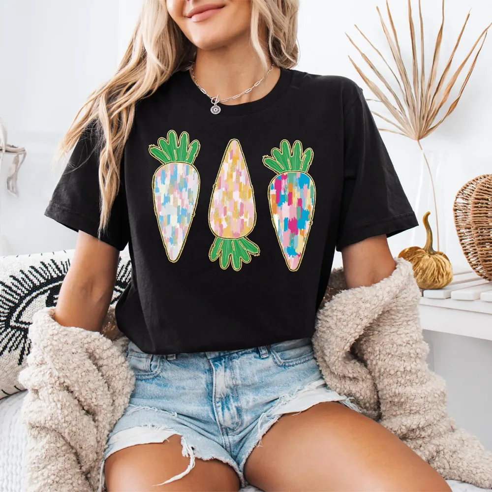 T-shirt Easter Bunny Carrot Women Printed Round Neck Short Sleeve