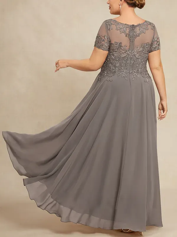 Round Neck Lace Short Sleeve Midi Dress