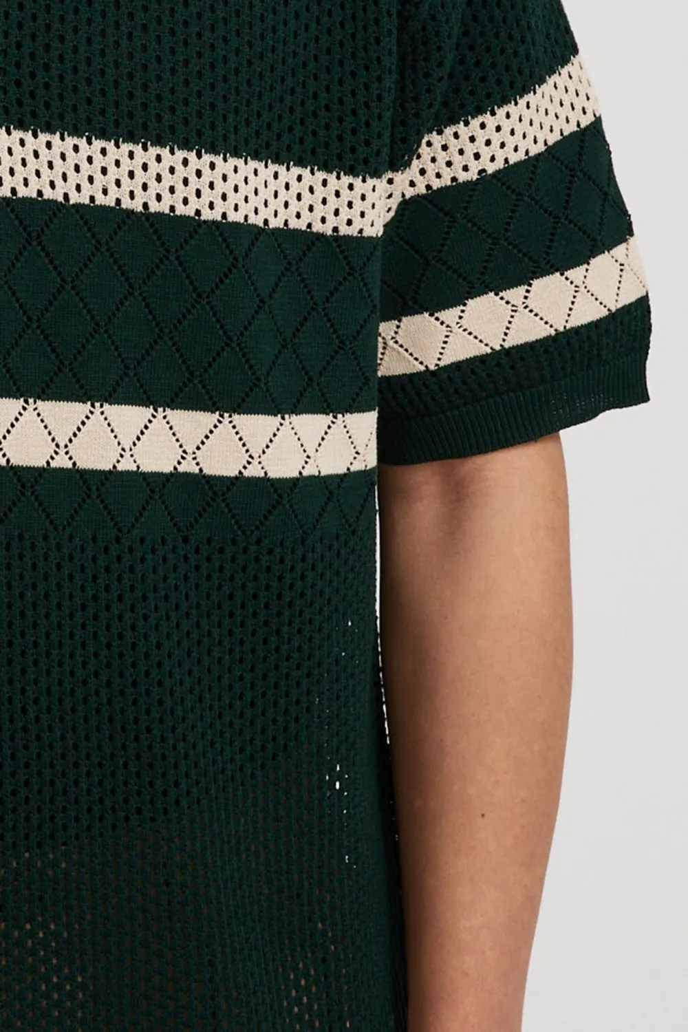 Knit Polo Mesh Stripe Green