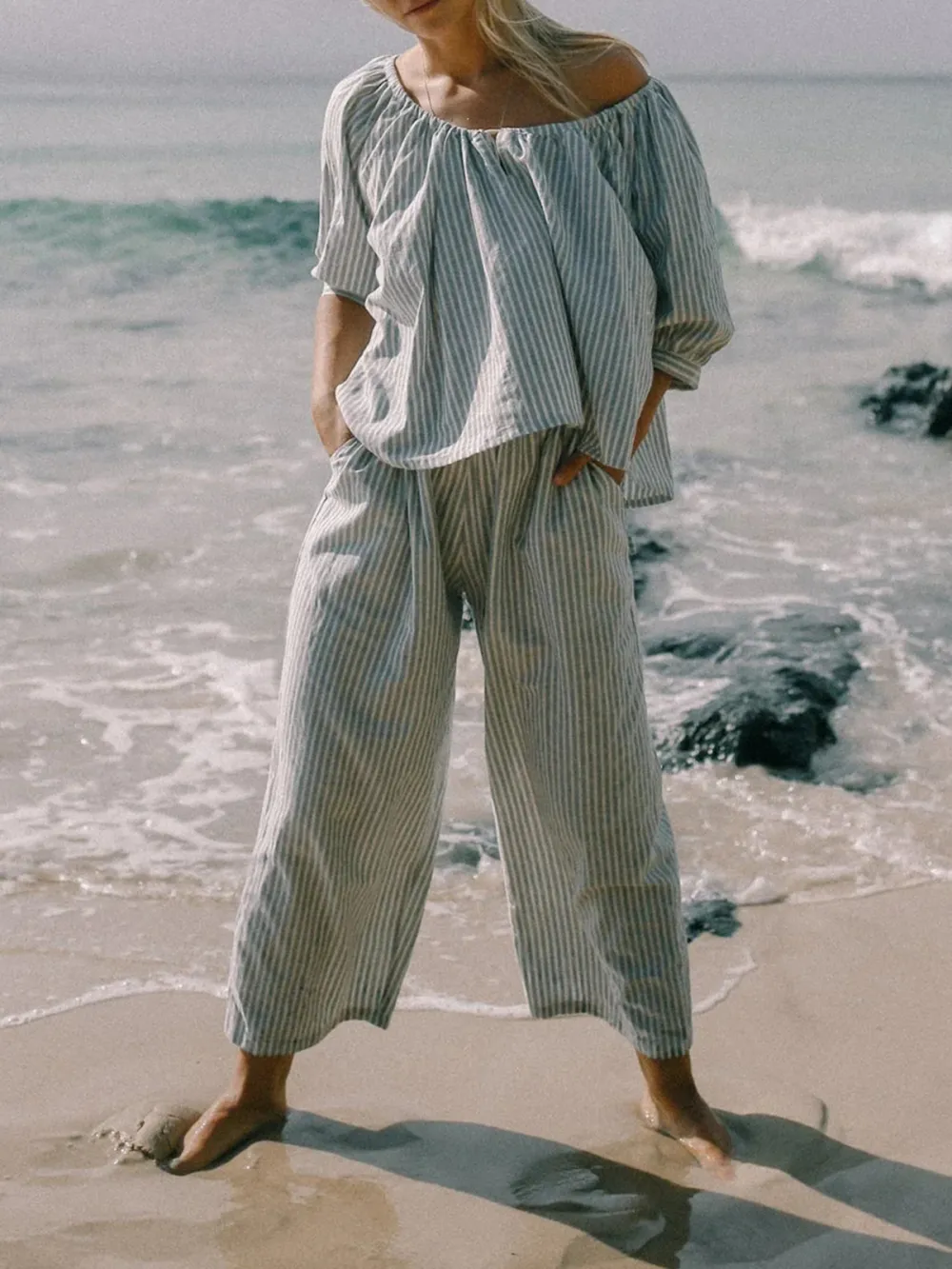 Casual Style Pant Blue Stripe