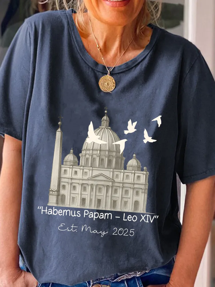 Women'S 2025 Habemus Papam Pope Leo Xiv Round-Neck Short-Sleeved T-Shirt